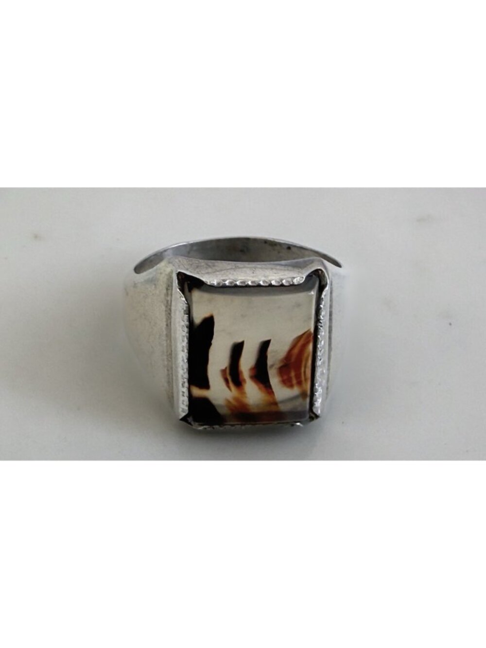 Vintage 50s Wheeler Mfg Sterling Dendritic Picture Agate Ring Size 6 3/4 - Picture 11 of 11
